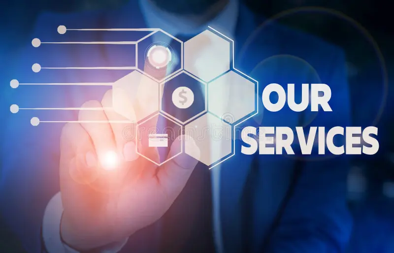 Conceptual Hand Writing Showing Our Services Concept Meaning Occupation Function Serving Intangible Products Male Wear 160644151